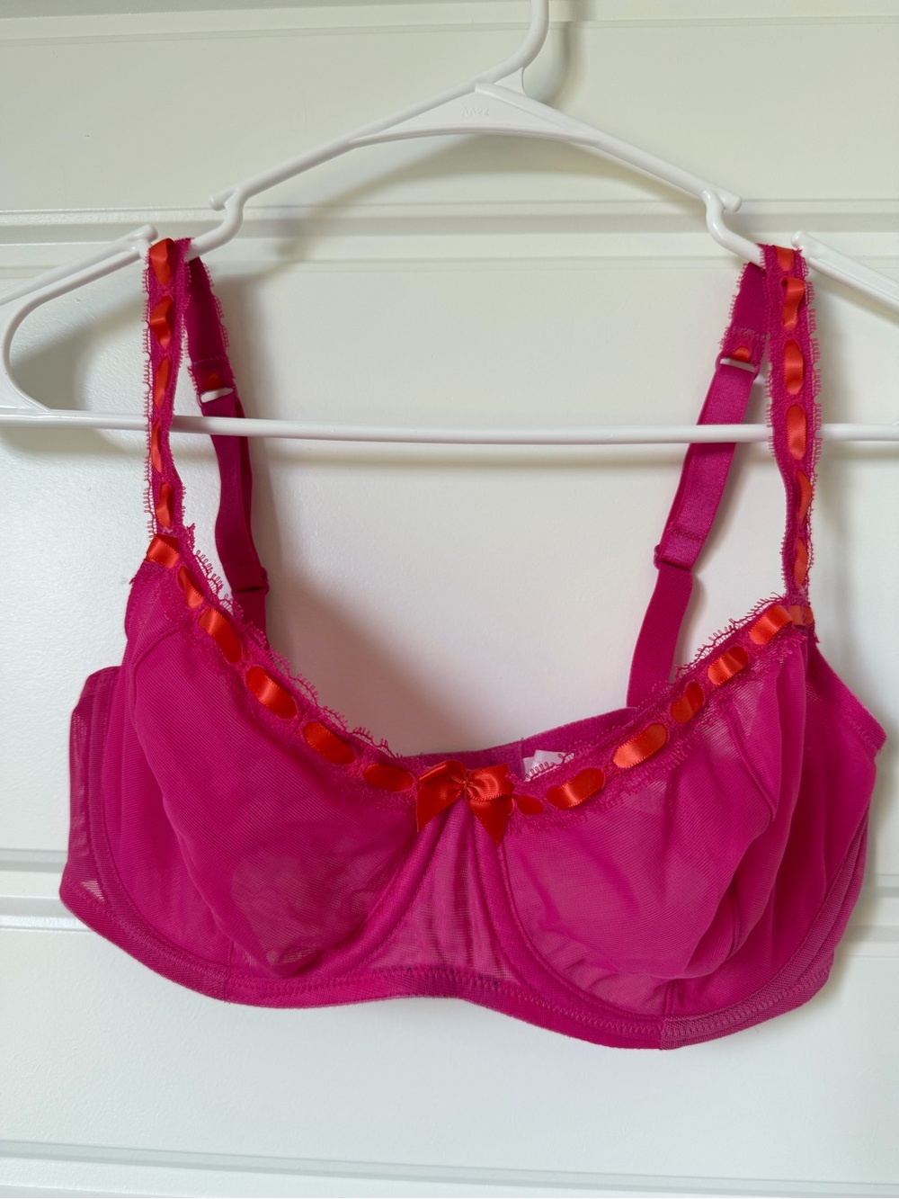 Vintage 2003 Victoria’s Secret 34D Hot Pink Sheer Y2K Coquette Ribbon Bra
